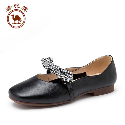 

Camel single shoes womens fashion casual leather bow shallow mouth comfortable flat bottom W91504521 black 35225 yards