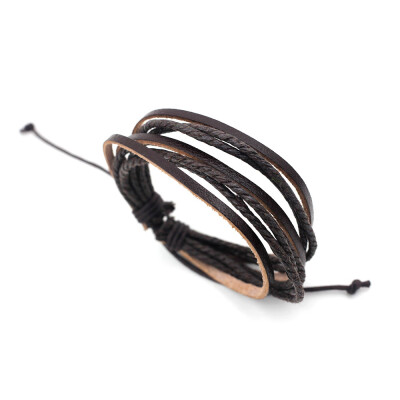 

Fashion Multi-layer Leather Rope Alloy Pendant Bead Woven Bracelet Casual Style for Male&Female