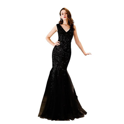 

Luxury Mermaid Evening Gown 2019 New Black Sexy V-neck Vintage Evening Dresses Can Custom Made