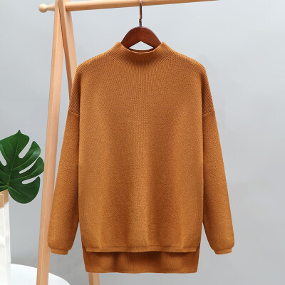 

loose style half-high collar split thick sweater spring winter solid color