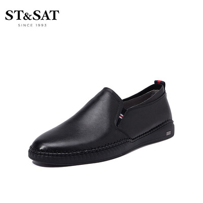 

Saturday Mens Shoes ST&SAT Fashion Cow Leather Comfortable&Wearable One-legged Driving Breathable Joker Casual Shoes SS91129802 Black 40