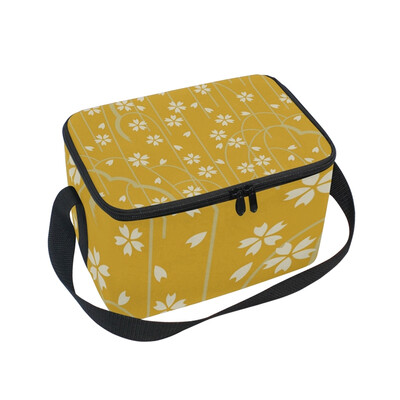 

ALAZA Insulated Lunch Box Yellow Floret Lunch Bag for Men Women Portable Tote Bag Cooler Bag
