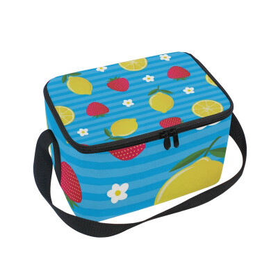 

ALAZA Lunch Box Insulated Lunch Bag Large Cooler Strawberry And Lemon Tote Bag