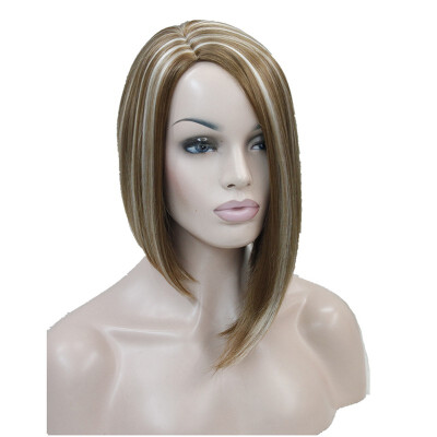 

StrongBeauty Short Side Part No Bang Brown Highlighted Bob Full Synthetic CostumeParty Wig COLOUR CHOICES