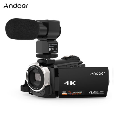 

Andoer 4K 1080P 48MP WiFi Digital Video Camera Camcorder Recorder with 2pcs Rechargeable Batteries External Microphone Novatek 9