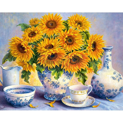 

DIY Diamond Painting Sunflowers Porcelain Cross Stitch Embroidery Oil Painting Resin Round Full Diamond 3525cm