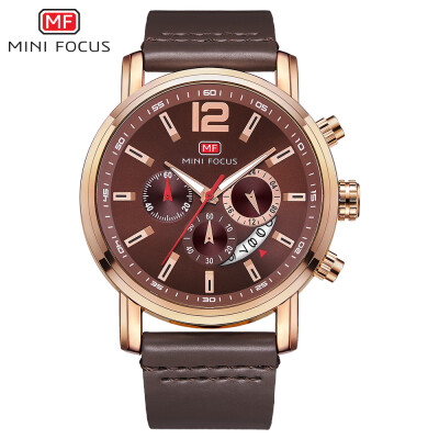 

MINI FOCUS MF0086G Men Watch Quartz Leather Strap Simple Wristwatch Time Display Calendar Fashion Casual 3ATM Waterproof Luminous