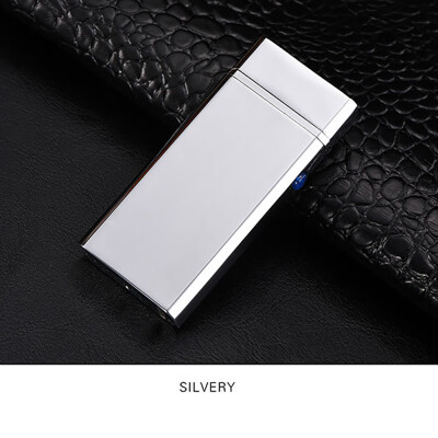 

USB Rechargeable Electronic Hit Fire Machine Windproof Flameless Pure Color Metal Smoking Cigarette Lighters of Double Arc