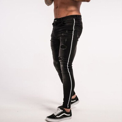 

pants men skinny jeans Men streetwear ripped jeans for man Fitted Bottoms zipper hip hop jeans homme denim