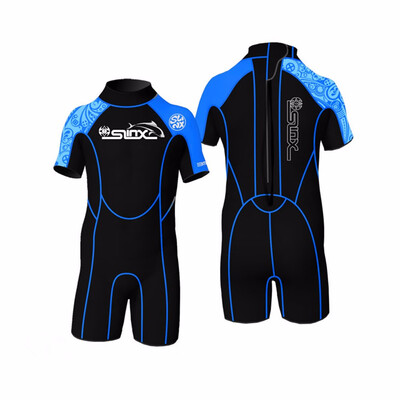 

Childrens short-sleeved one-piece warm swimsuit snorkeling suit sunscreen childrens one-piece swimsuit short-sleeved swimsuit