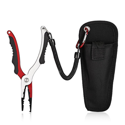 

FG - 1038 Aluminum Alloy Fishing Pliers Split Ring Cutters with Sheath&Retractable Tether Lip Grips Tackle Fish Tools