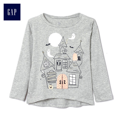 

GAP flagship store female&young movable pattern long sleeve round neck T-shirt 356417 ghost print 3YRS