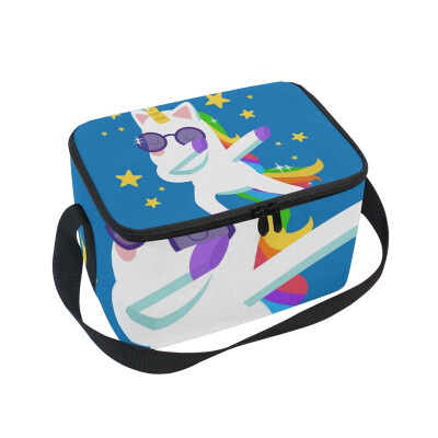 

ALAZA Lunch Box Insulated Lunch Bag Large Cooler Unicorn With Rainbow Hair Doing Dabbing Tote Bag