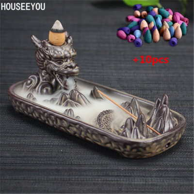 

Ceramic Dragon Censer Smoke Backflow Incense Burner 10Pcs Incense Cones