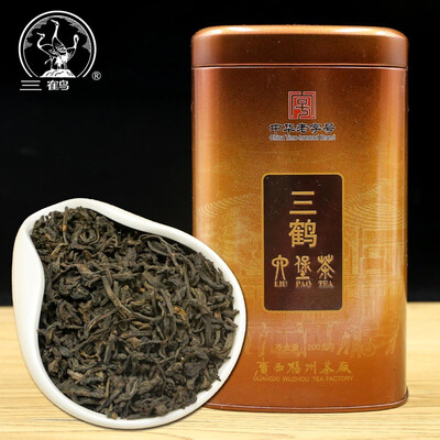 

Three Cranes Chinese Tea Sanhe 2017 Guangxi Liu Pao Teas Liubao Cha Loose Dark Tea Copper Jar 200g