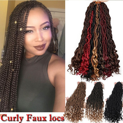 

Wavy Faux Locs Braids 20Inch Real Faux Locs Crochet Hair with Curly Ends Goddess Crochet Synthetic Braiding Extensions