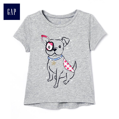 

GAP flagship store female young soft fun pattern short-sleeved round neck T-shirt 307006 light black gray 3YRS