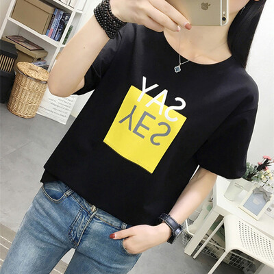 

JOY OF JOY Jingdong Womens 2019 Short Sleeve Fashion T-Shirt Female Korean Small Fresh Tops Letter Print Short Sleeve T-Shirt Female JWTD191799 Black XL