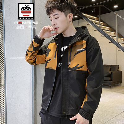 

AEMAPEAmerican Apple Jacket Mens Jacket 2019 Spring New Slim Hooded Mens Fashion Casual Trends Baseball Clothes 9007 Black Inserted Camouflage 3XL