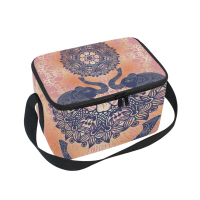 

ALAZA Lunch Box Original Indian Pattern With Elephants Insulated Lunch Bag Large Cooler Tote Bagfor Men Women