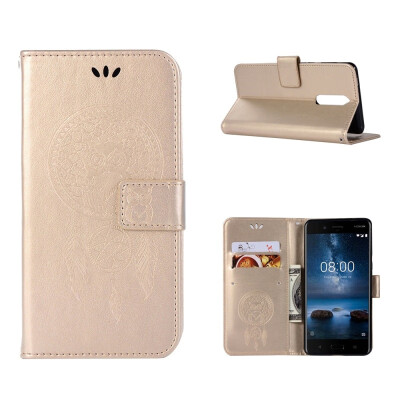 

MOONCASE Nokia 51 Windbell Owl Embossed Leather Case - Gold