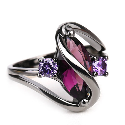 

European Romantic Popular Sapphire Rings Black Gold Plated Diamond Ring Fashion Jewelry Accessories