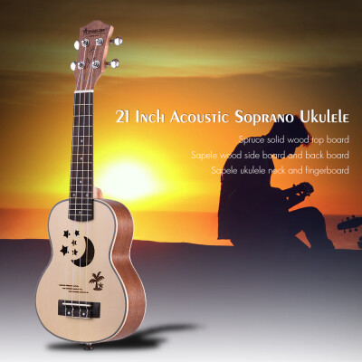 

21 Inch Acoustic Soprano Ukulele Ukelele Uke Spruce Topboard Sapele Side & Back Board Musical Gift