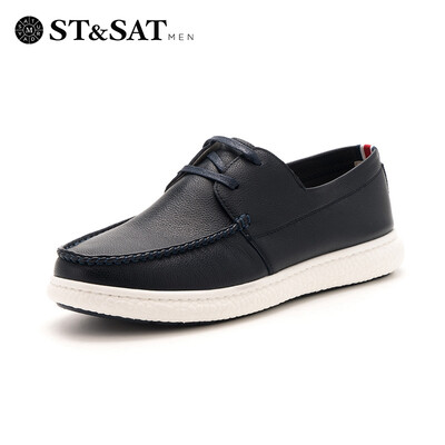 

Saturday Mens Shoes ST&SAT Cow Leather Light Breathable Casual Sneakers SS91123531 Blue 42