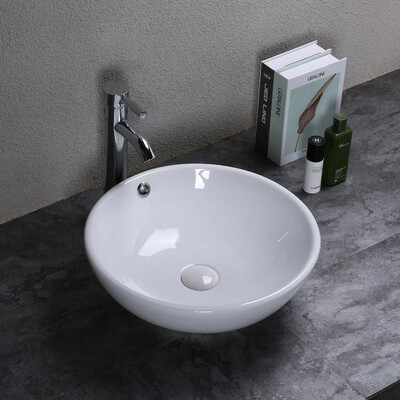 

Ceramic Above Counter Art Basin Round Vessel Bathroom Sink - White