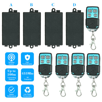 

4433MHz AC180V-240V 1CH Universal 10A Relay Wireless Remote Control Switch Receiver Module&5PCS 4 Key RF 433MHz Transmitter R