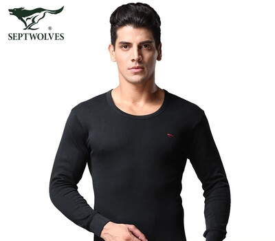 

Seven wolves thermal underwear mens cotton-based thin section of the autumn clothes Qiuku suit mens round neck cotton sweater winter 98101 black XL