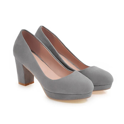 

IDIFU Womens Elegant Solid Low Top Round Toe MId Chunky Heel Pumps Shoes