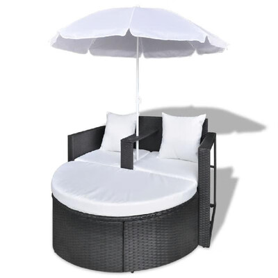 

Black Garden Poly Rattan Lounge Set with Parasol Outdoor