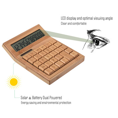 

Multifunctional Bamboo Electronic Calculator Counter 12 Digits Solar & Battery Dual Powered for Home Office School Retail Store