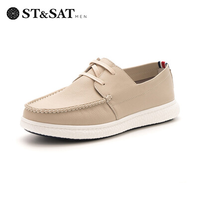 

Saturday Mens Shoes ST&SAT Cow Leather Light Breathable Casual Shoes SS91123531 Apricot 39