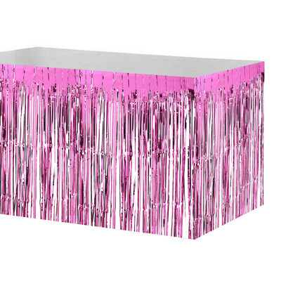 

74 274cm Metallic Foil Fringe Table Skirt Tinsel Shimmer Table Skirt Decoration for Hotel Reception Wedding Christmas Party--Gre