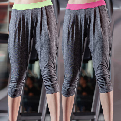

Fashion Women Yoga Gym Pants Elastic Breathable Running Training Fitness Sport Cropped Trousers GreenRose