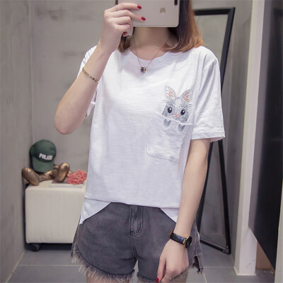 

JOY OF JOY Jingdong womens 2019 new female Korean version of the loose wild short-sleeved t-shirt female bamboo cotton JWTD191473 white 2XL