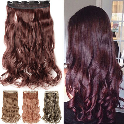 

Synthetic Fiber Clips in on Hair Extension 34 Full Head One Piece 5 Clips Long Silky Curly Wavy