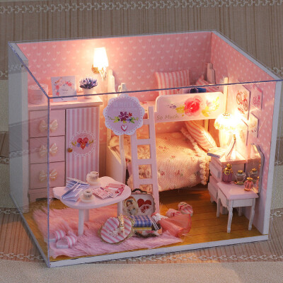 

Miniature Super Mini Size Doll House Model Building Kits Wooden Furniture Toys DIY Dollhouse Girl Bedroom Pink Girl Heart