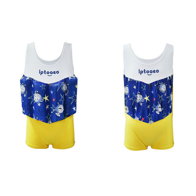 

Boy One-Piece Float Swimsuit Cap Cute Fashion Swimwear With Removable Buoyancy Stick Perfect for Kid Learn to Swim Rocket Patter