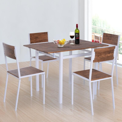 

5 Piece Drop Leaf Counter Height Dining Table&Chairs Set - WalnutWhite