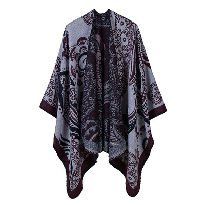 

Vintage Women Faux Cashmere Poncho Cardigan Sweater Cashew Nut Print Capes Shawl Scarf Loose Outerwear