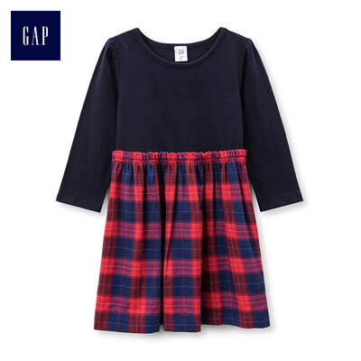 

GAP flagship store female young flannel stitching round neck long sleeve dress 398456 navy blue 2YRS