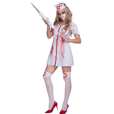 

Women Halloween Bloddy Nurse Uniform Costumes Sexy Fancy Dress Headpiece Mask Kit Masquerade Cosplay Party Performance Clothes
