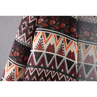 

New Women Kimono Cardigan Beach Cover Up Floral Geometric Print Chiffon Boho Long Loose Casual Blouse Top Burgundy