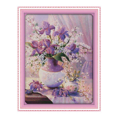 

DIY Handmade Needlework Counted Cross Stitch Set Embroidery Kit 14CT Purple Vase Pattern Cross-Stitching 38 47cm Home Decoration