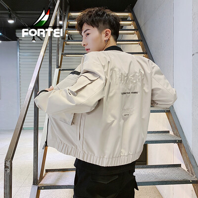 

FORTEI jacket men 2019 spring new casual fashion wild hem slim jacket men 9023 khaki M