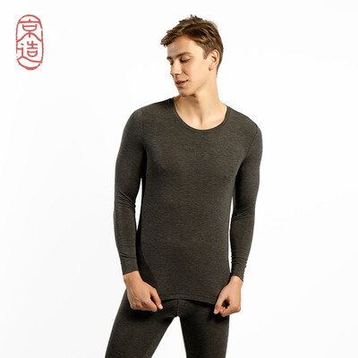 

JZAO mens warm&light underwear skin moisturizing close-fitting bottoming Qiuyi Qiuku set dark gray round neck  code