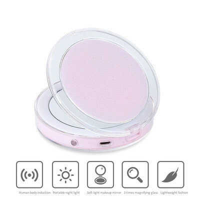

Travel Mirror USB Rechargeable Folding 1X3X Handheld Double Sided Makeup Mirror With Lights And Magnification